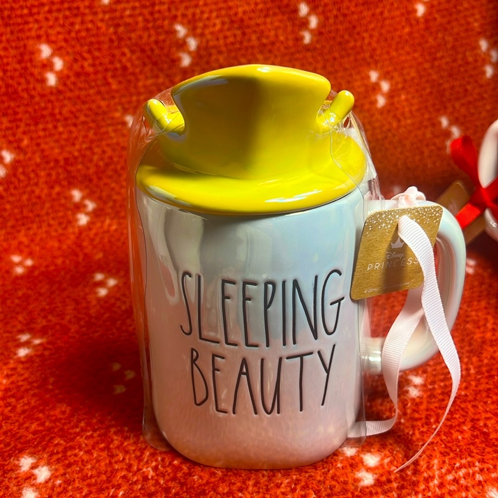 Rae Dunn Disney sleeping beauty mug with topper